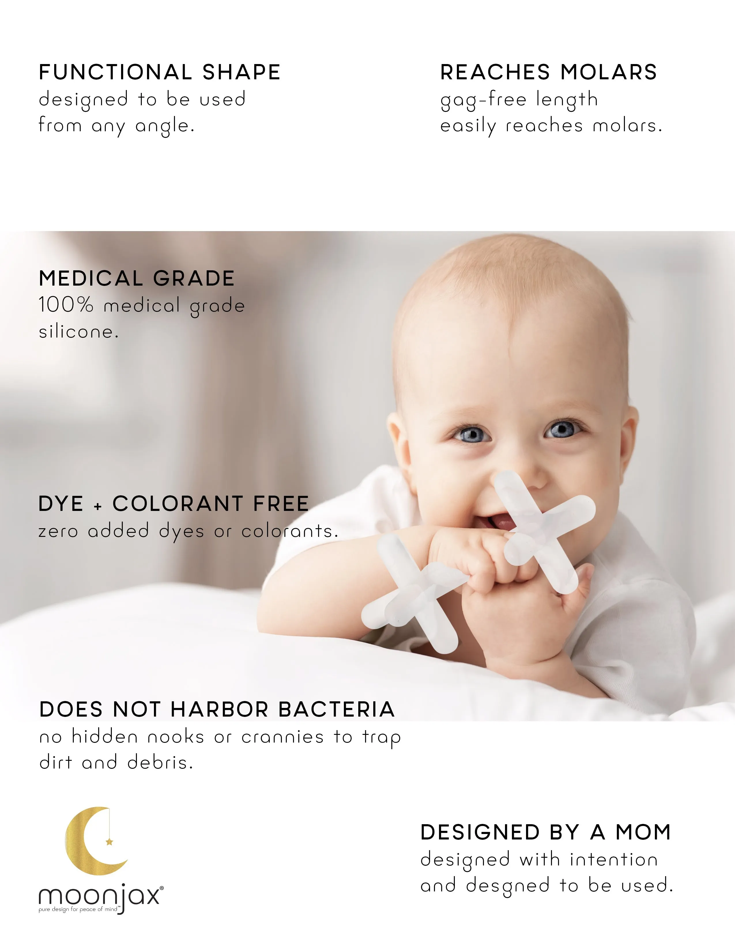 1-pack Clear Silicone Patented Moonjax® Best Baby Teether