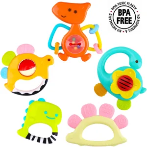 5 Pcs Dinosaur Baby Rattles Teething Sensory Toy