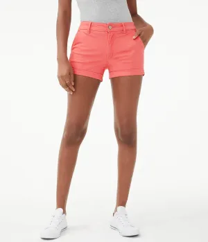 Aeropostale Womens' High-Rise Twill Midi Shorts - Orange - Size 000 - Cotton - Teen Fashion & Clothing Porcelain Rose Aeropostale