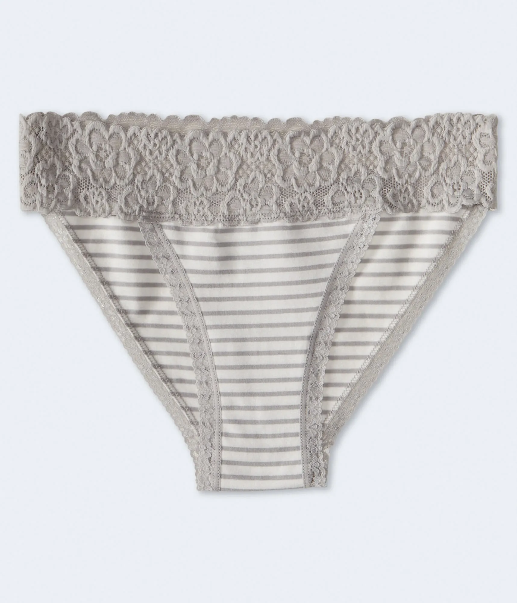 Aeropostale Womens' Striped Lace-Trim Bikini - Light Grey - Size S - Cotton - Teen Fashion & Clothing Glacier Aeropostale