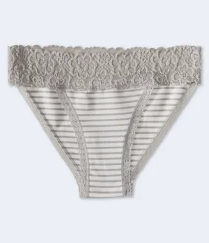 Aeropostale Womens' Striped Lace-Trim Bikini - Light Grey - Size S - Cotton - Teen Fashion & Clothing Glacier Aeropostale