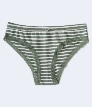 Aeropostale Womens' Striped Lace-Trim Cheeky - Green - Size XS - Cotton - Teen Fashion & Clothing Celery Aeropostale
