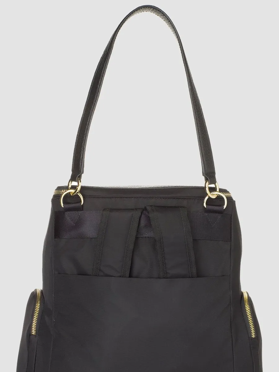 Alyssa Diaper Bag Black & Gold Leather