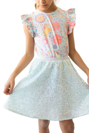 Aqua Sequin Twirl Skort