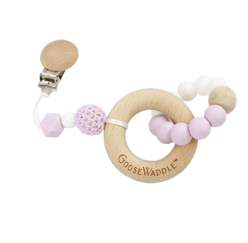 Attachable Wooden & Silicone Teether With Clasp (4 Colors)