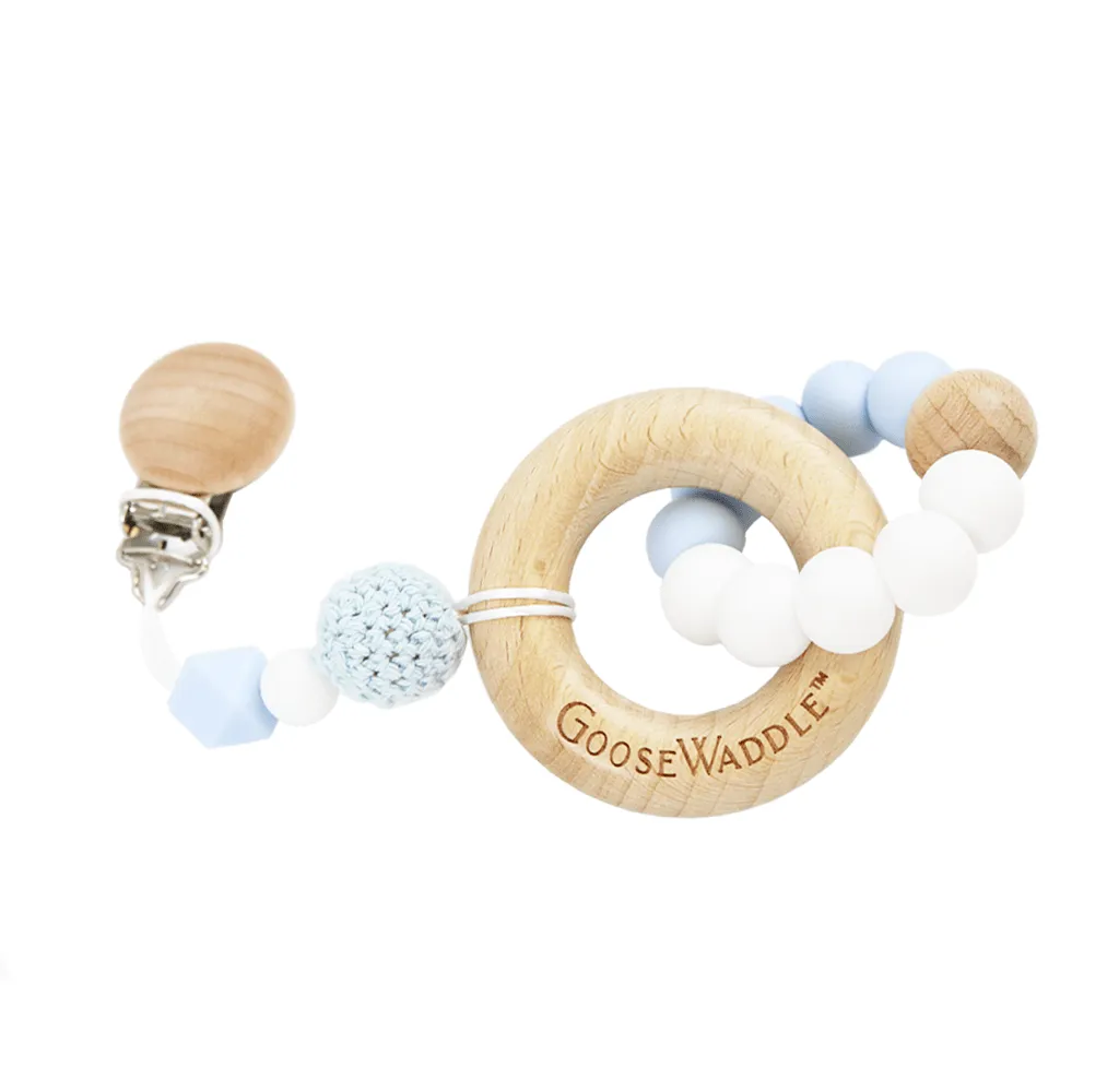 Attachable Wooden & Silicone Teether With Clasp (4 Colors)