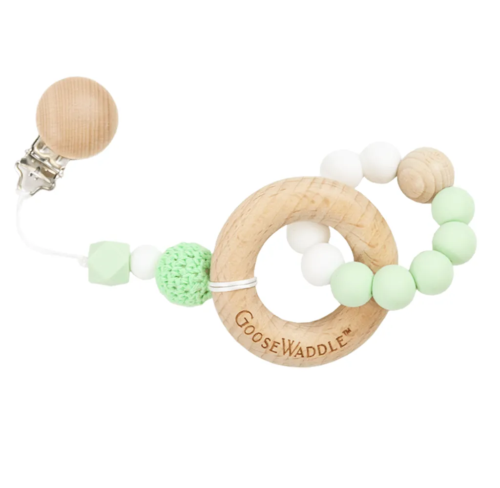 Attachable Wooden & Silicone Teether With Clasp (4 Colors)