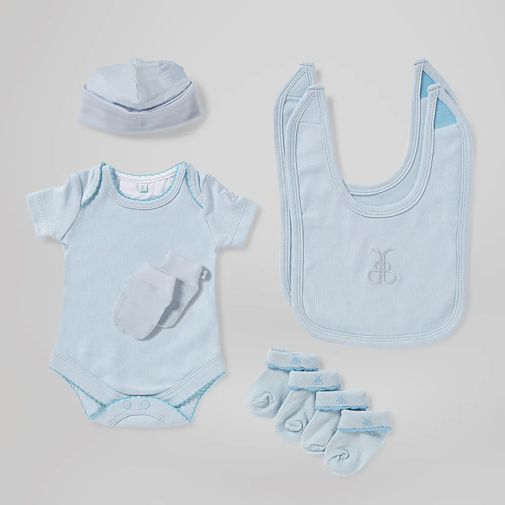 Baby Boy Balloons with Hand-Tied Baby Clothes Bouquet