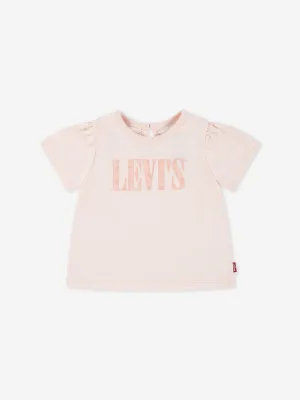 Baby Girls Smocked Sleeve T-Shirt in Pink