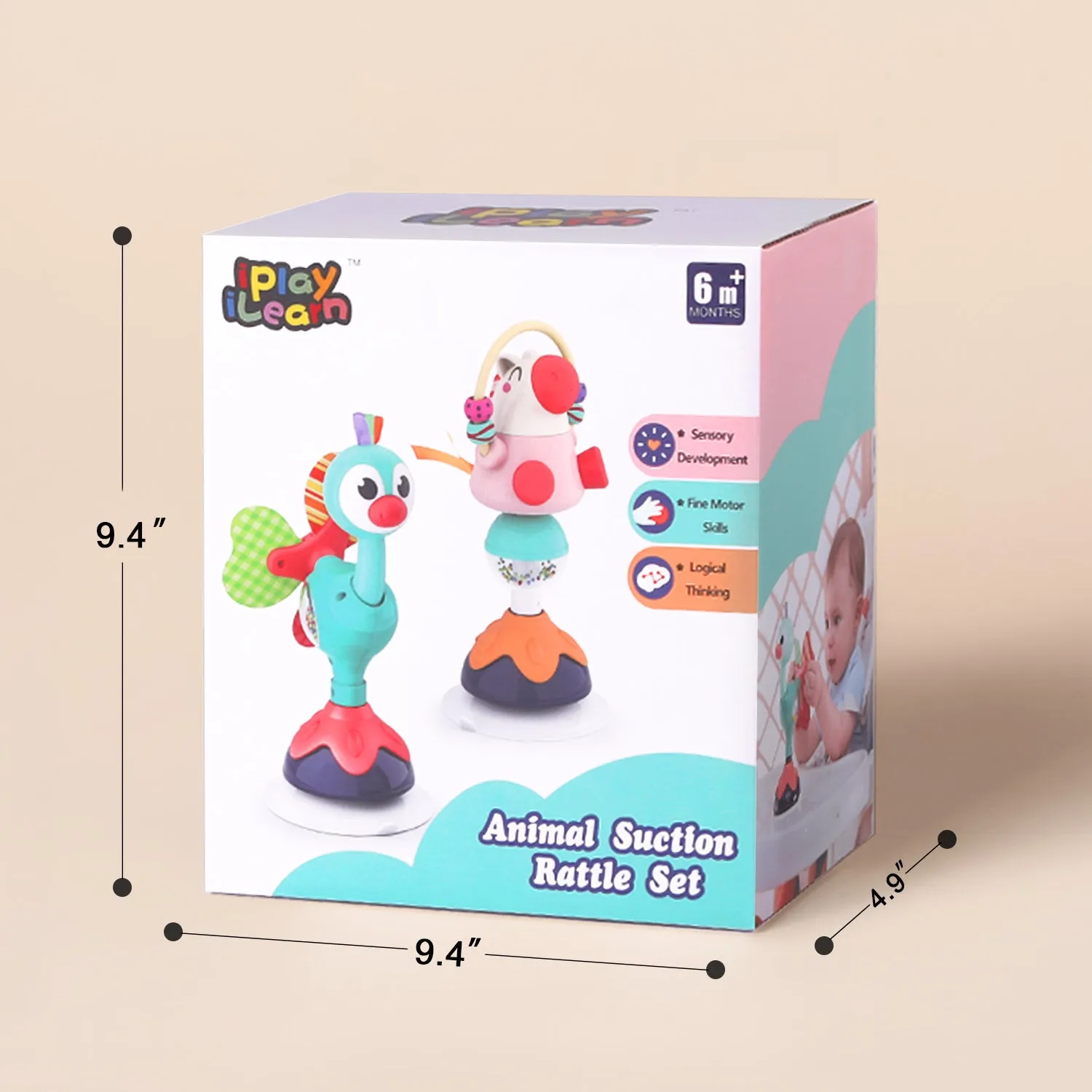 Baby Rattles Set Toys W/ Suction Cup Baby Tray Toy
