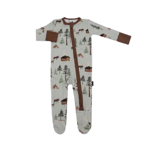 BELAN J Bamboo Footed Zipper Sleeper - Moose on Green