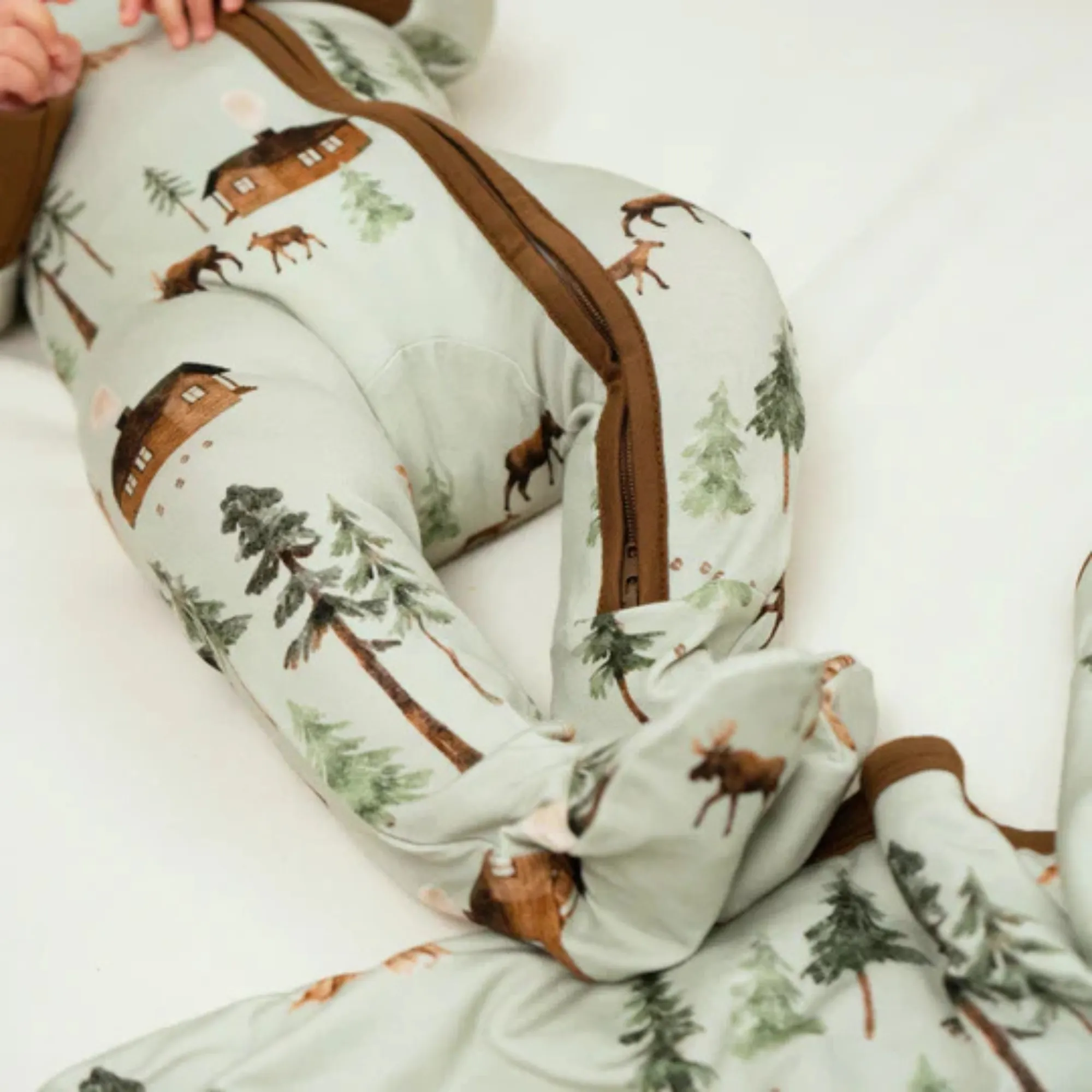 BELAN J Bamboo Footed Zipper Sleeper - Moose on Green