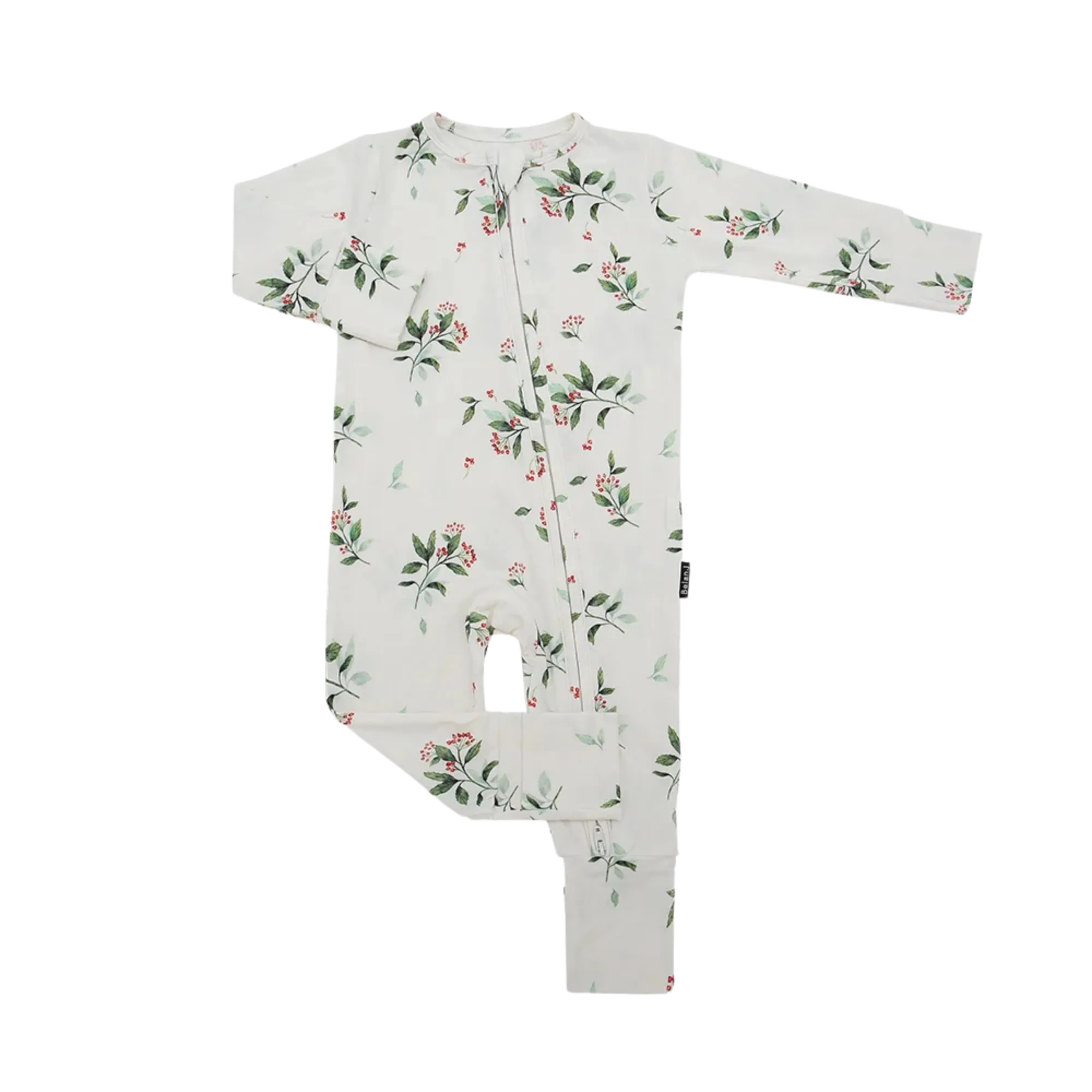 BELAN J Bamboo Footless Sleeper with Fold-Over Cuffs - Holly Berries