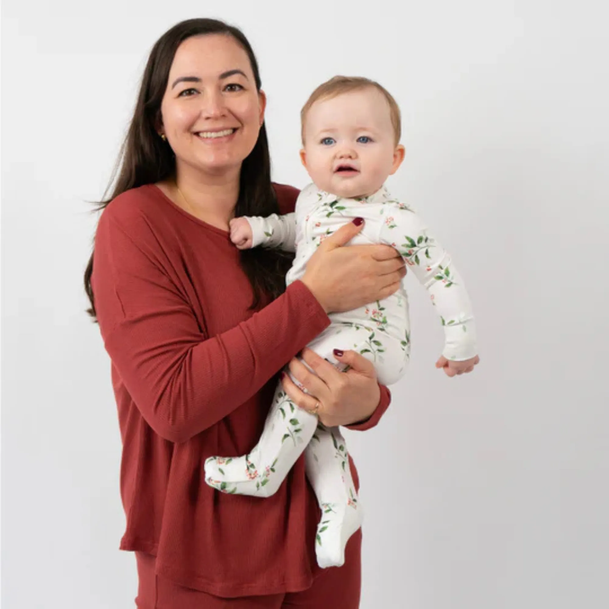 BELAN J Bamboo Footless Sleeper with Fold-Over Cuffs - Holly Berries