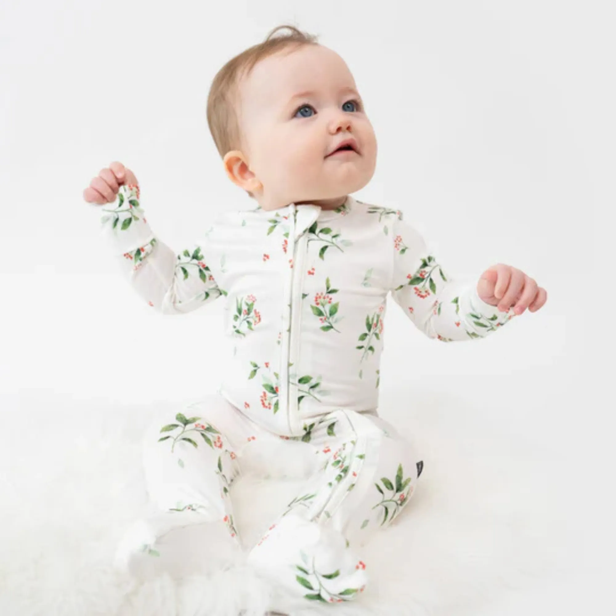 BELAN J Bamboo Footless Sleeper with Fold-Over Cuffs - Holly Berries