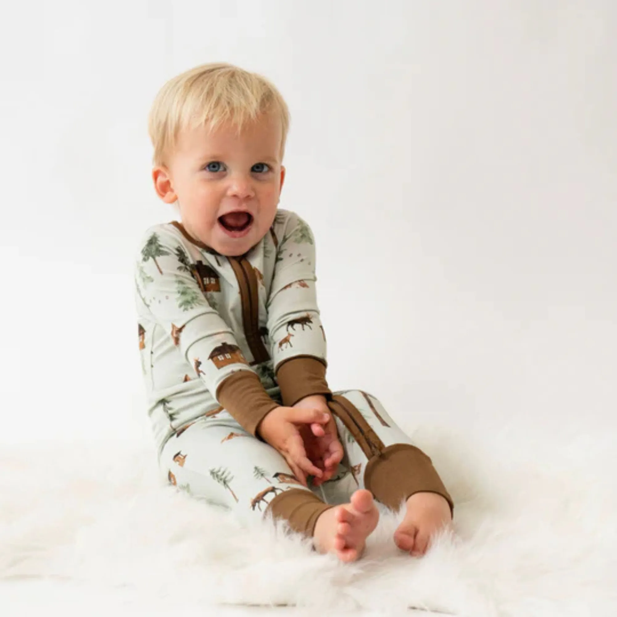 BELAN J Bamboo Footless Sleeper with Fold-Over Cuffs - Moose Green