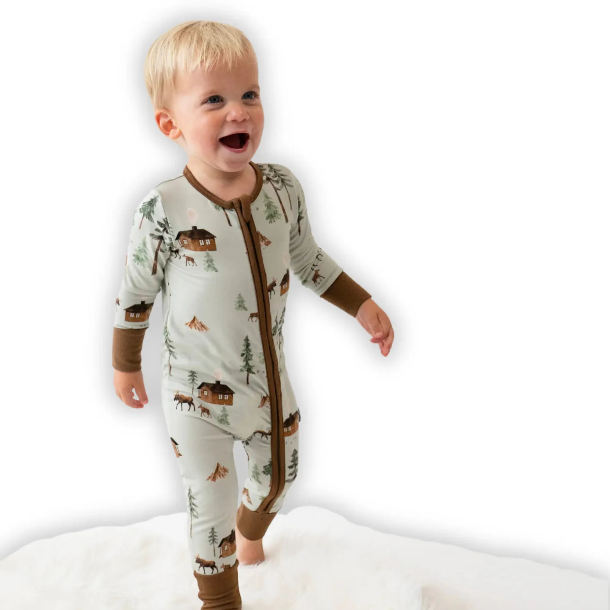BELAN J Bamboo Footless Sleeper with Fold-Over Cuffs - Moose Green