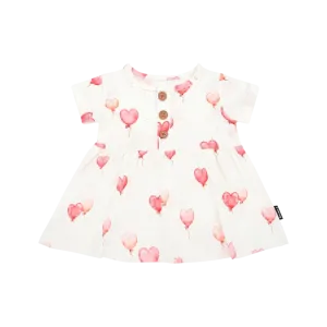 BELAN J Short Sleeve Peplum Baby Dress - Heart Balloons