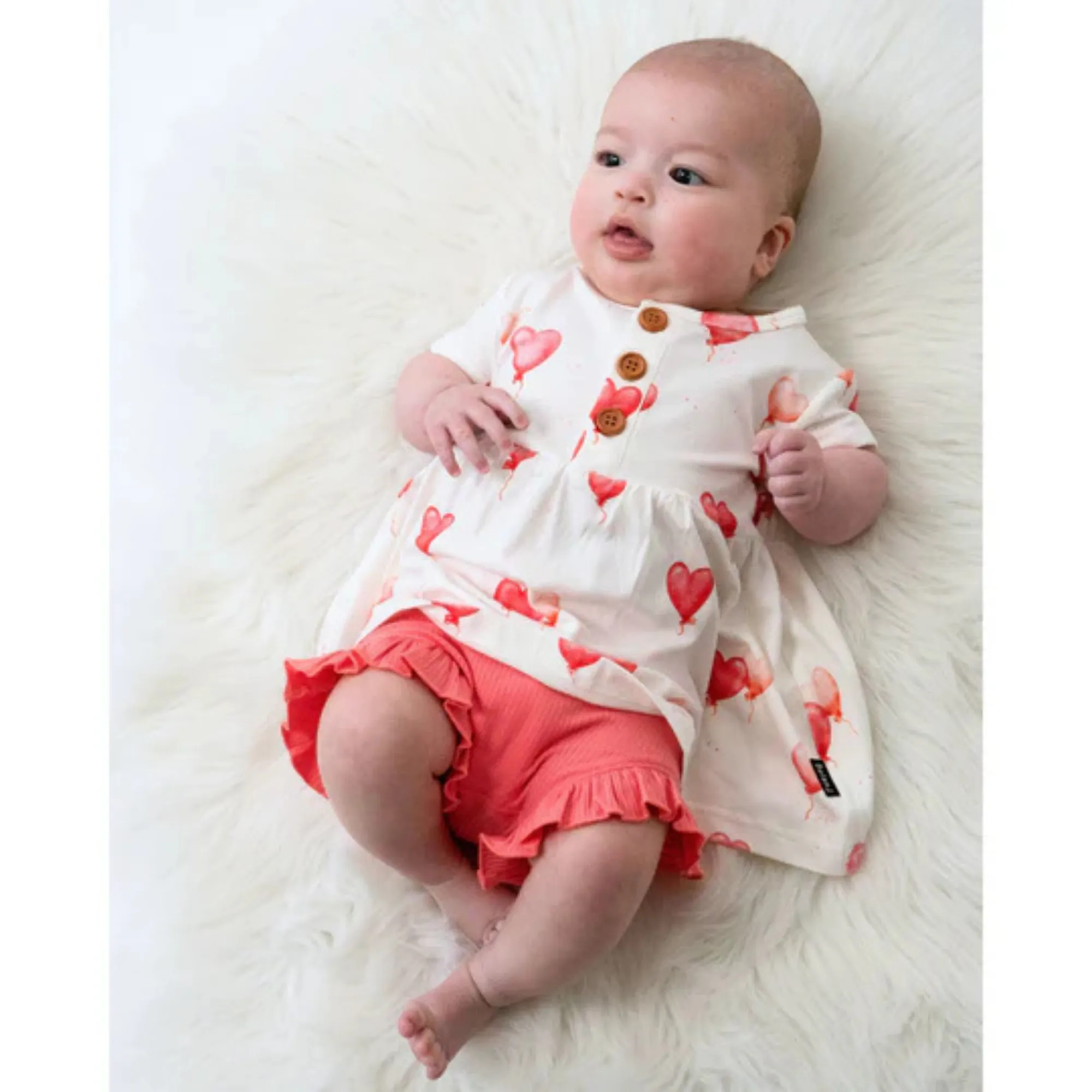 BELAN J Short Sleeve Peplum Baby Dress - Heart Balloons