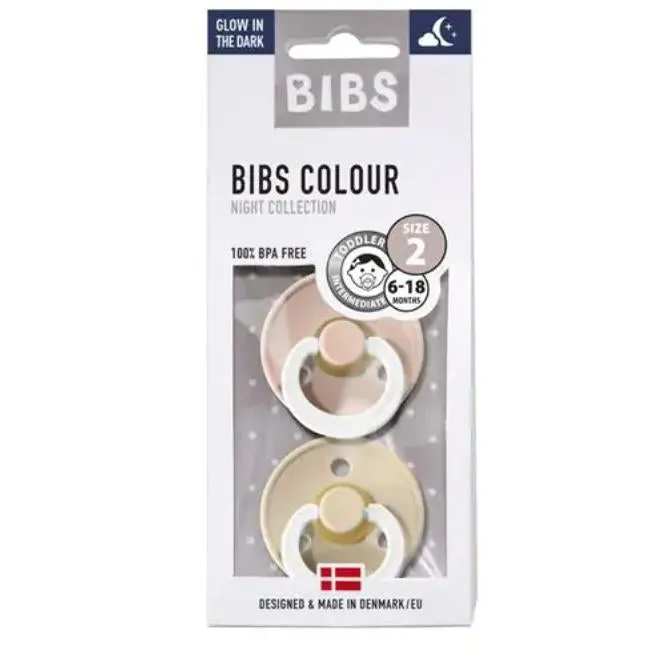 Bibs Glow Night Soother / Pacifier, 2 Pack, Blush/Vanilla