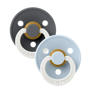 Bibs Glow Night Soother/Pacifier, 2 Pack, Iron/Baby Blue