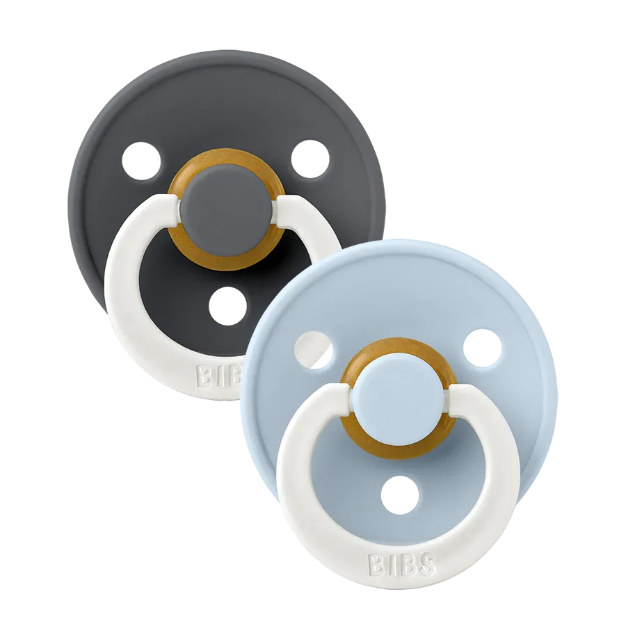 Bibs Glow Night Soother/Pacifier, 2 Pack, Iron/Baby Blue