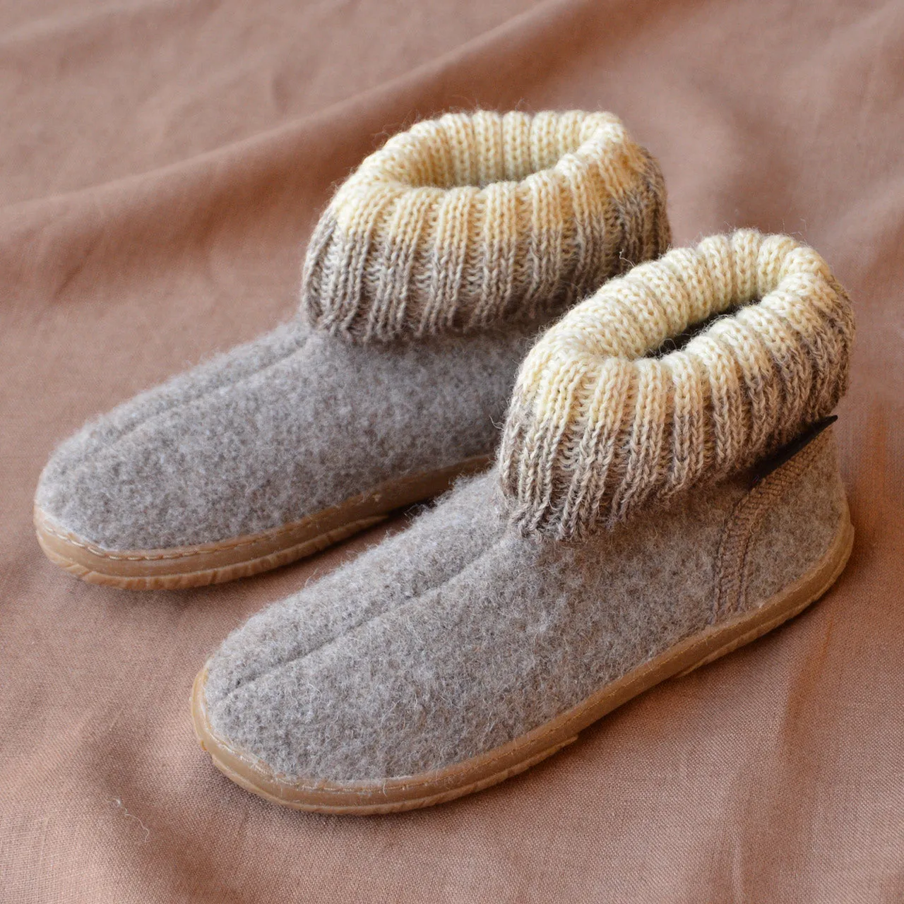 Boiled Wool Slipper Boots - Yuki - Taupe AW24 (Kids 23-34)