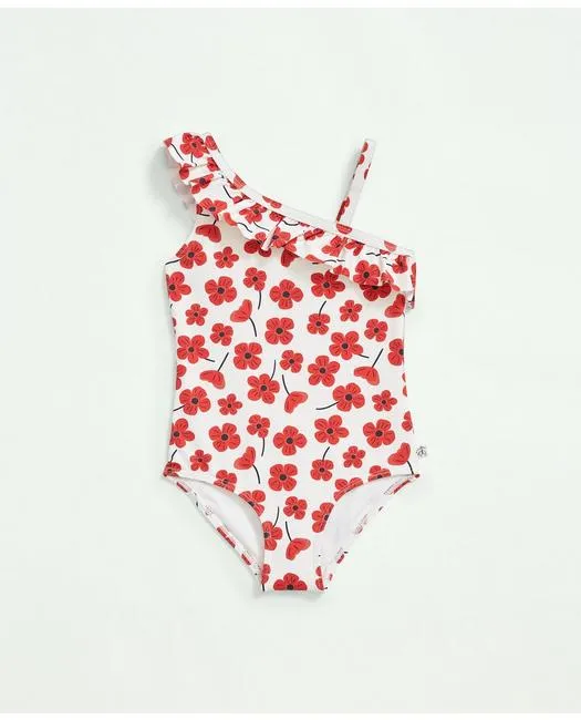 Brooks Brothers Girls Floral Ruffled Swimsuit Red Brooks Brothers