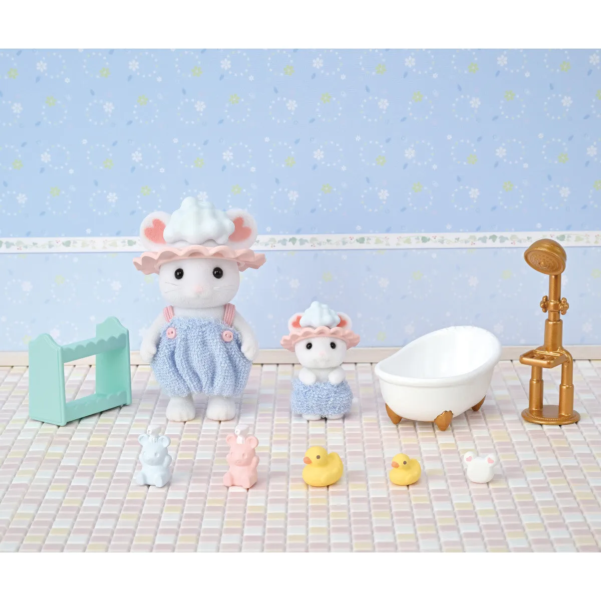Calico Critters bathtime bubble siblings