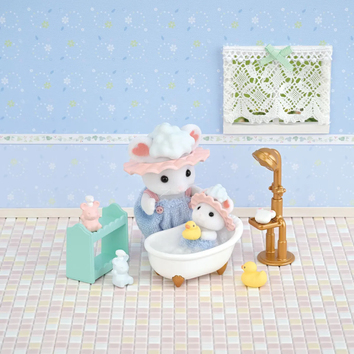 Calico Critters bathtime bubble siblings