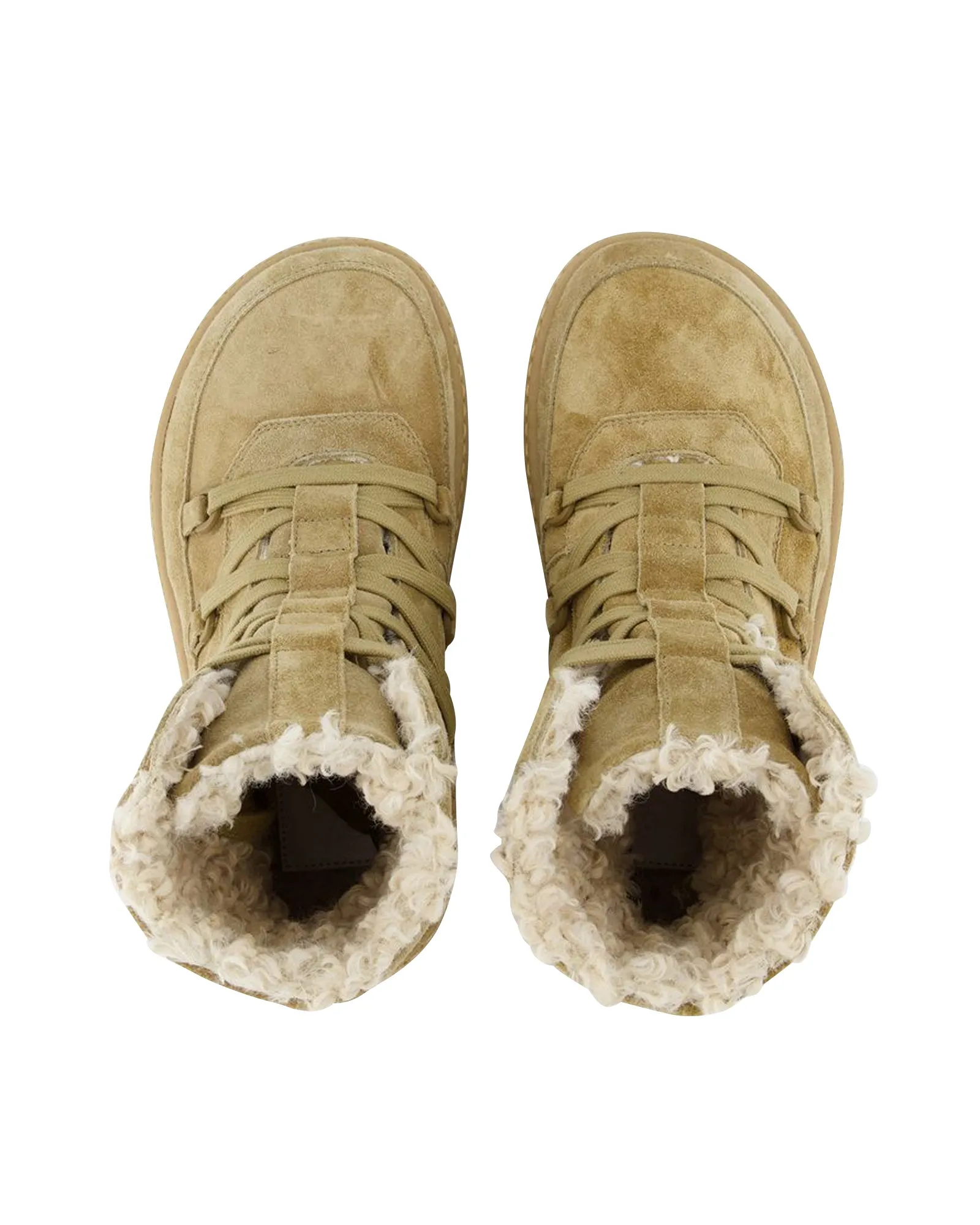 Chunky Sole Lace-Up Boots in Beige Leather