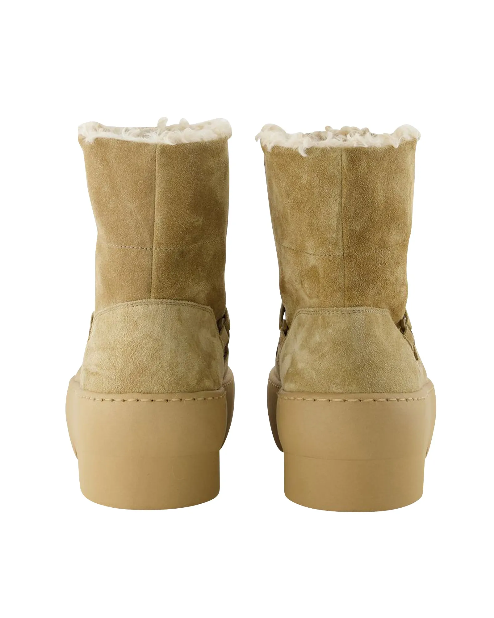 Chunky Sole Lace-Up Boots in Beige Leather