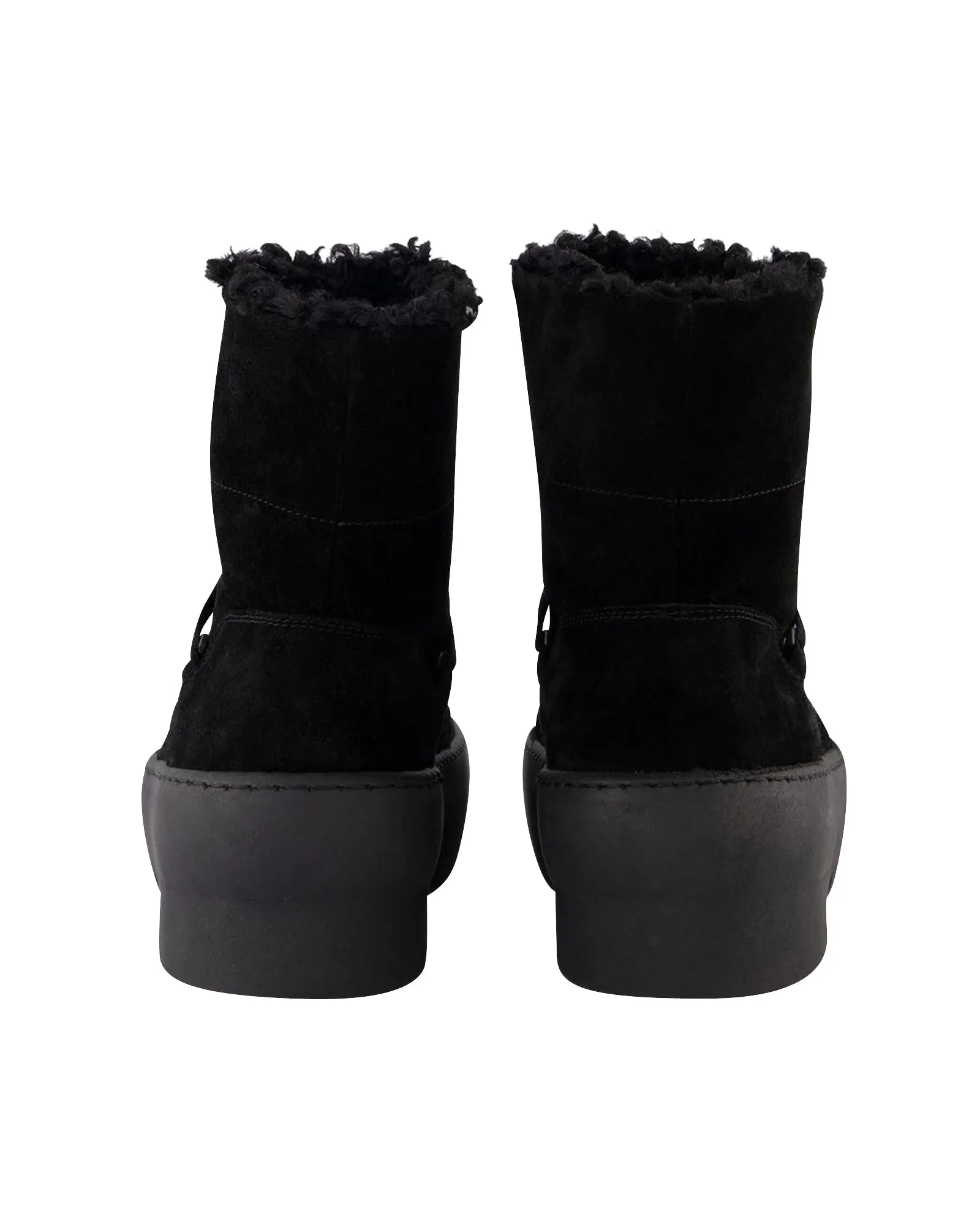 Chunky Sole Lace-Up Boots in Black Leather