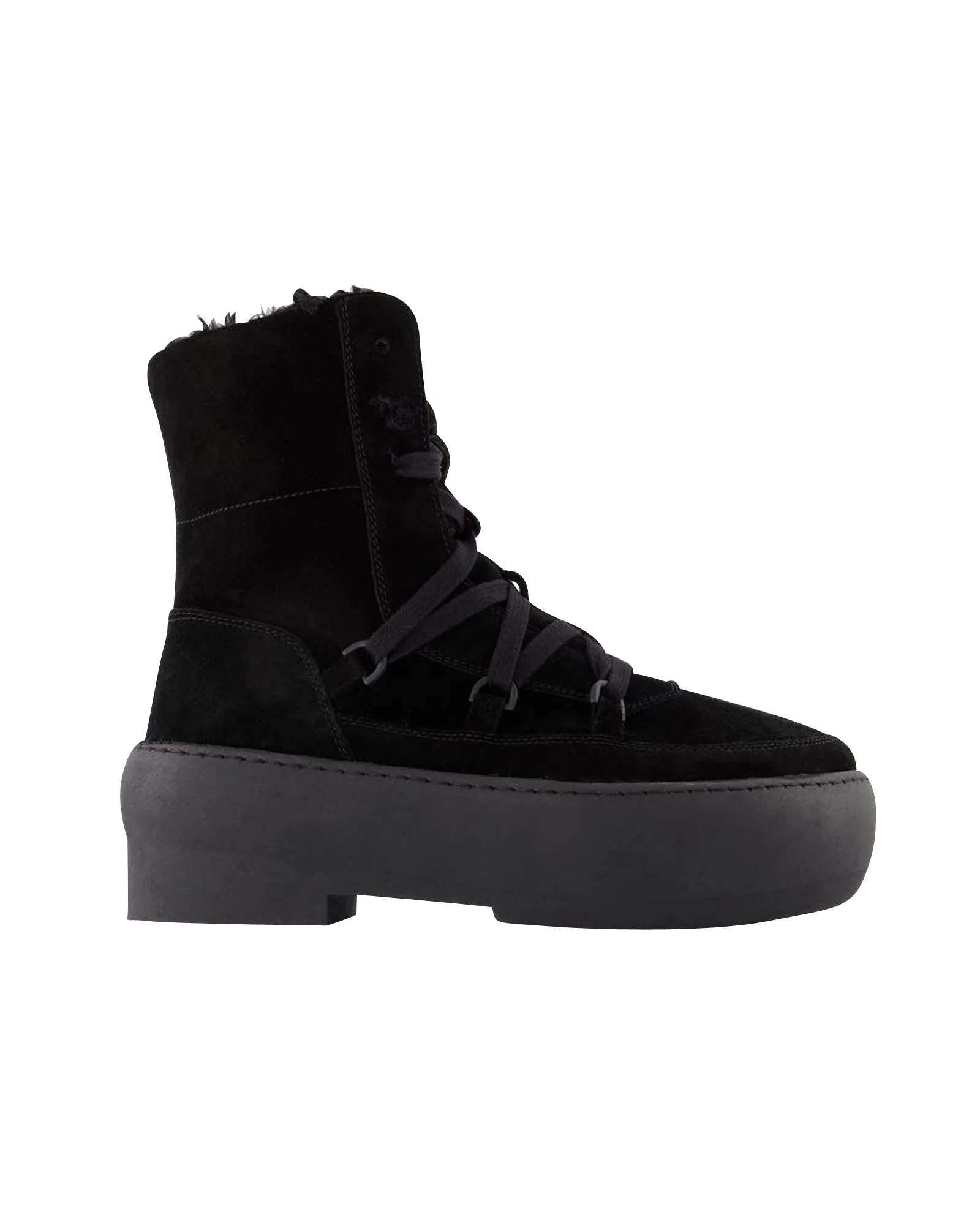 Chunky Sole Lace-Up Boots in Black Leather