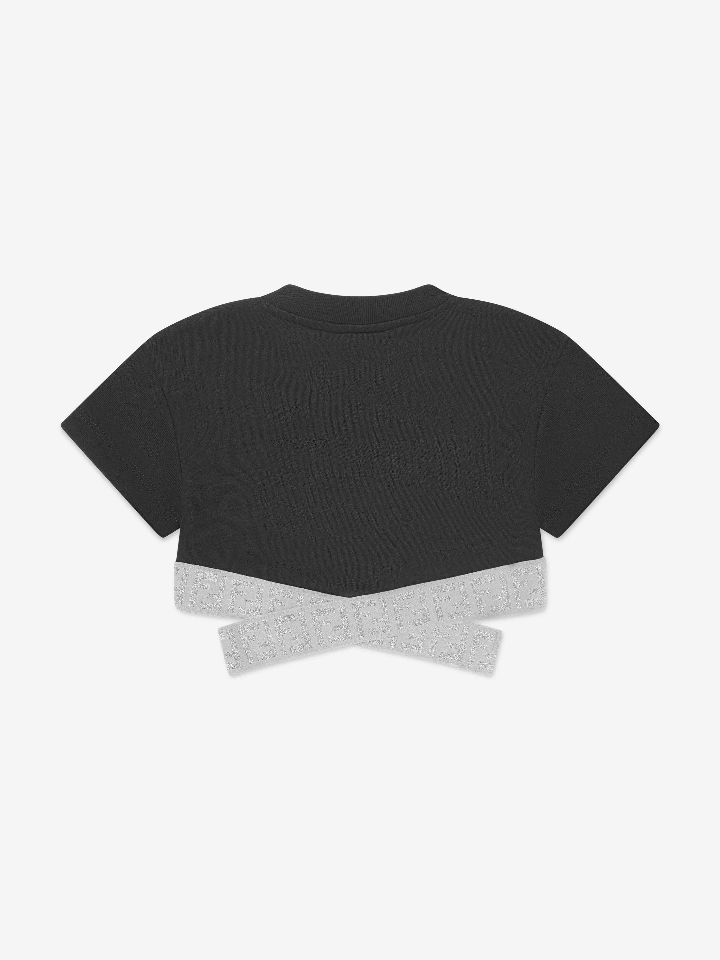 Fendi Girls Cropped FF Logo Top in Black