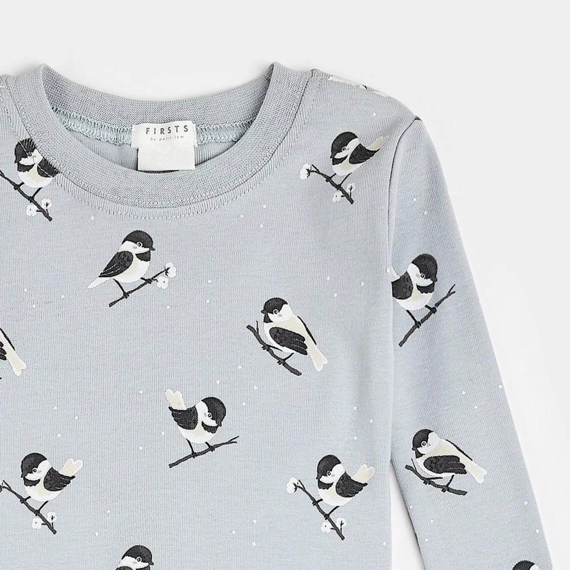 FIRSTS Chickadee Print on Pearl Blue PJ Set