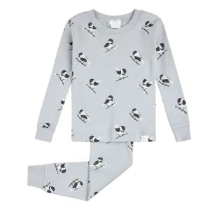 FIRSTS Chickadee Print on Pearl Blue PJ Set