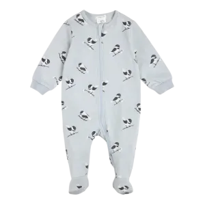 FIRSTS Chickadee Print on Pearl Blue Sleeper
