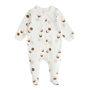 FIRSTS Coconut Print on Off-White Footed Sleeper