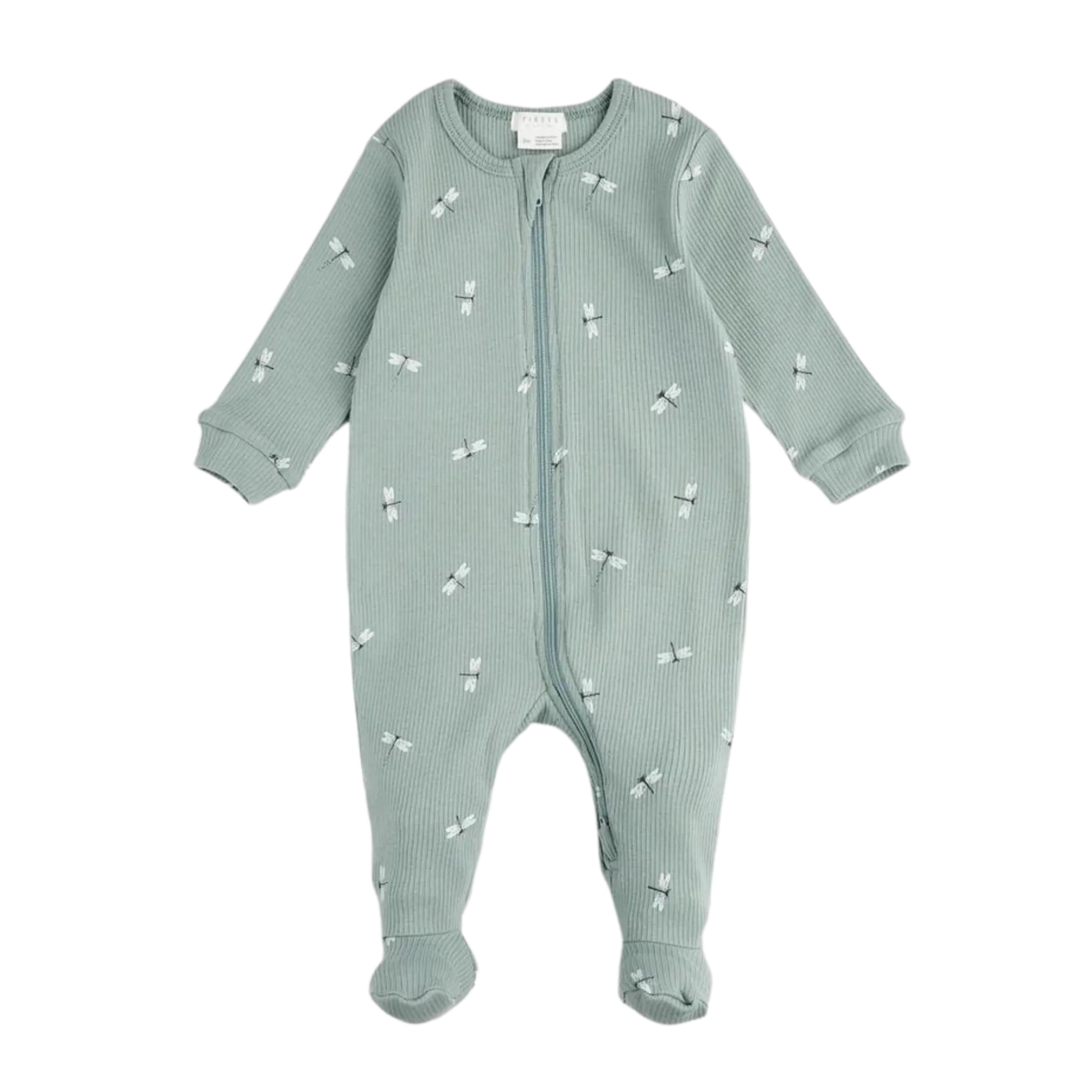 FIRSTS Dragonflies Print on Ribbed Silver Blue Footed Sleeper