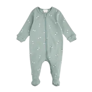 FIRSTS Dragonflies Print on Ribbed Silver Blue Footed Sleeper