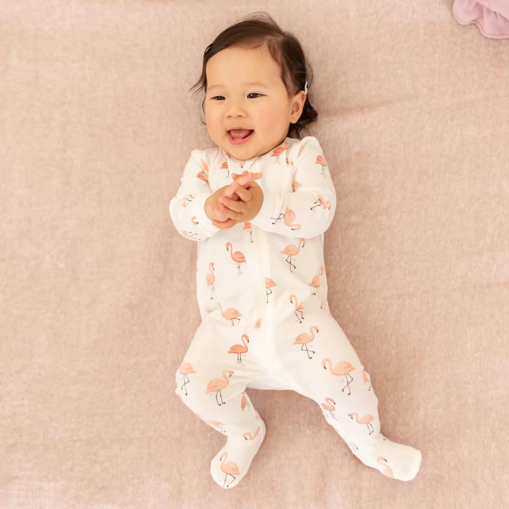 FIRSTS Flamingo Print on Off-White Footed Sleeper