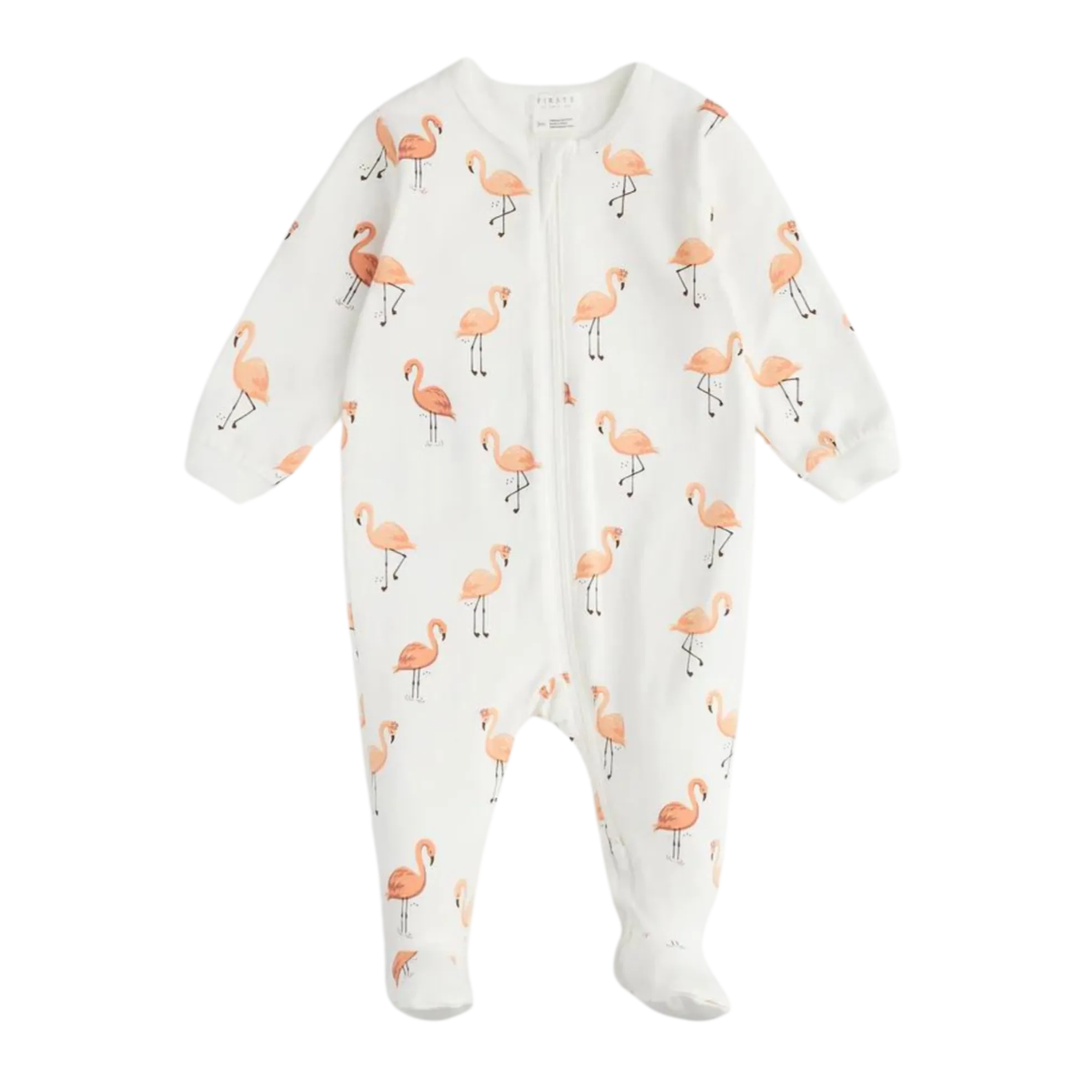 FIRSTS Flamingo Print on Off-White Footed Sleeper