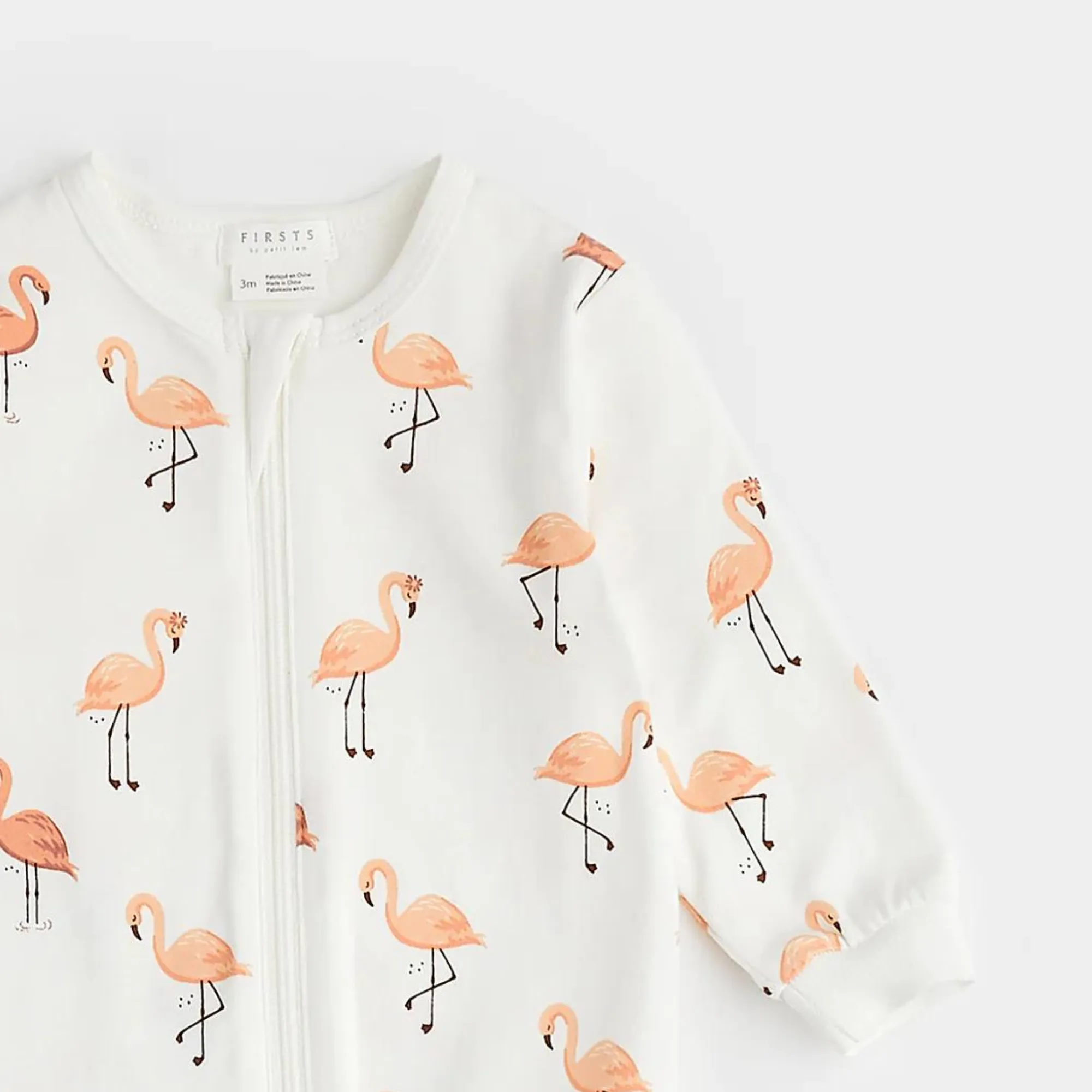 FIRSTS Flamingo Print on Off-White Footed Sleeper
