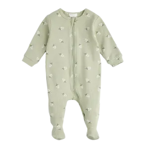 FIRSTS Flower Print on Ribbed Desert Sage Footed Sleeper