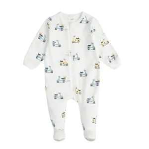 FIRSTS Motorino Print on Off-White Footed Sleeper