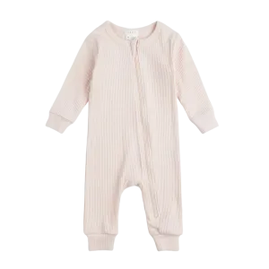 FIRSTS Silver Peony Modal Rib on Light Pink Sleeper