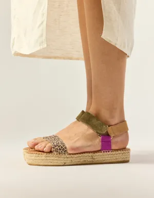 Flore Espadrilles - Magenta Khaki Beige Suede