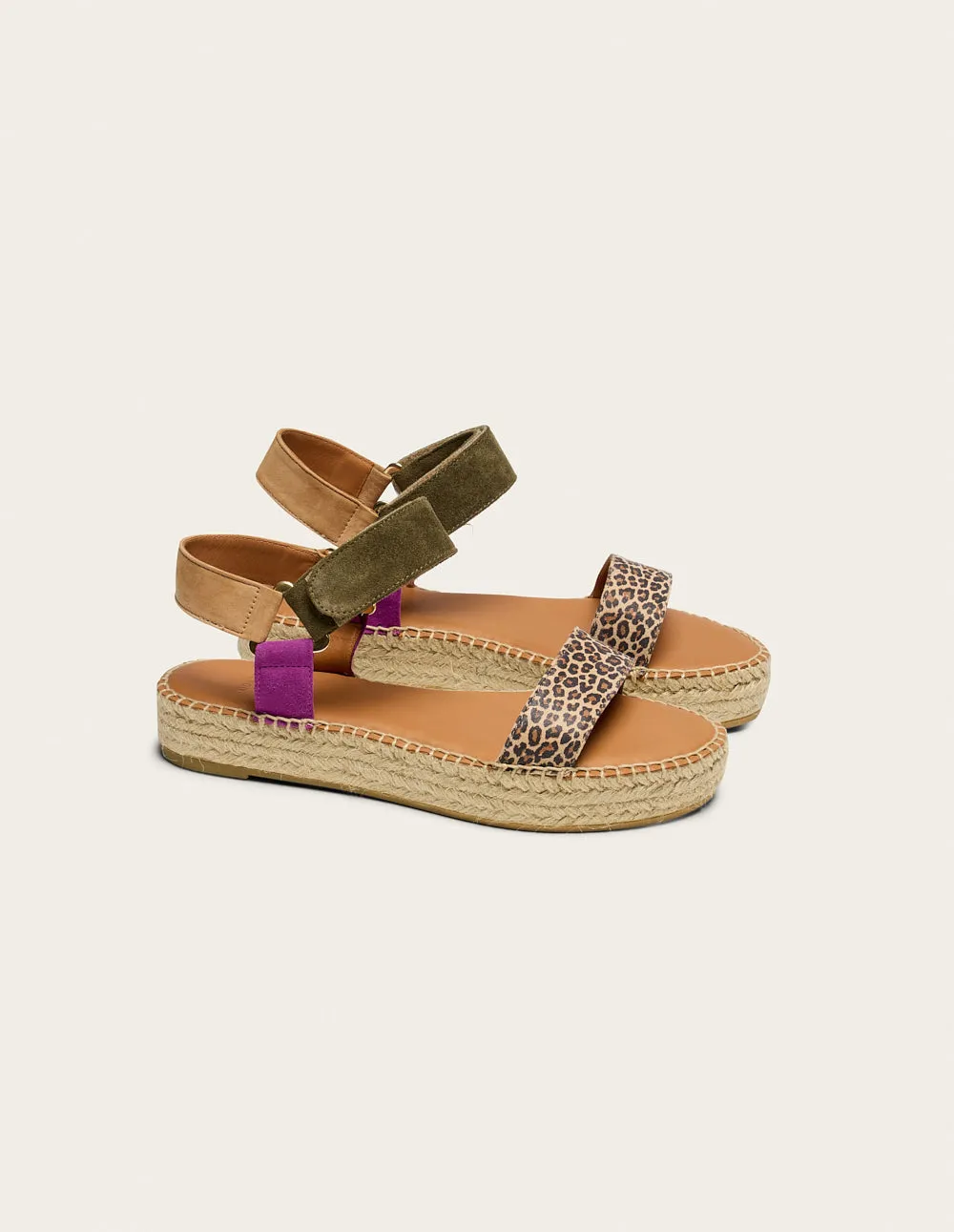 Flore Espadrilles - Magenta Khaki Beige Suede