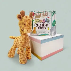 Floss & Rock Magic Colour-In Cards, Jungle  with Georgie Giraffe Soft Toy